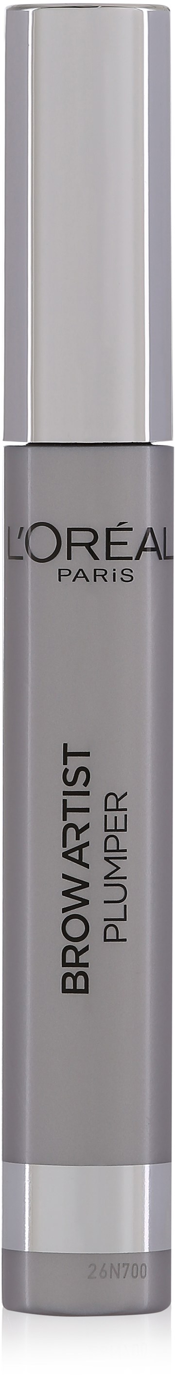 Ett grått rör med silverlock, märkt 'L'Oreal Paris Brow Artist Plumper' för ögonbryn.