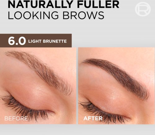 Comparison showing the eyebrows before and after grooming, with one side labeled 'Before' and the other 'After'.