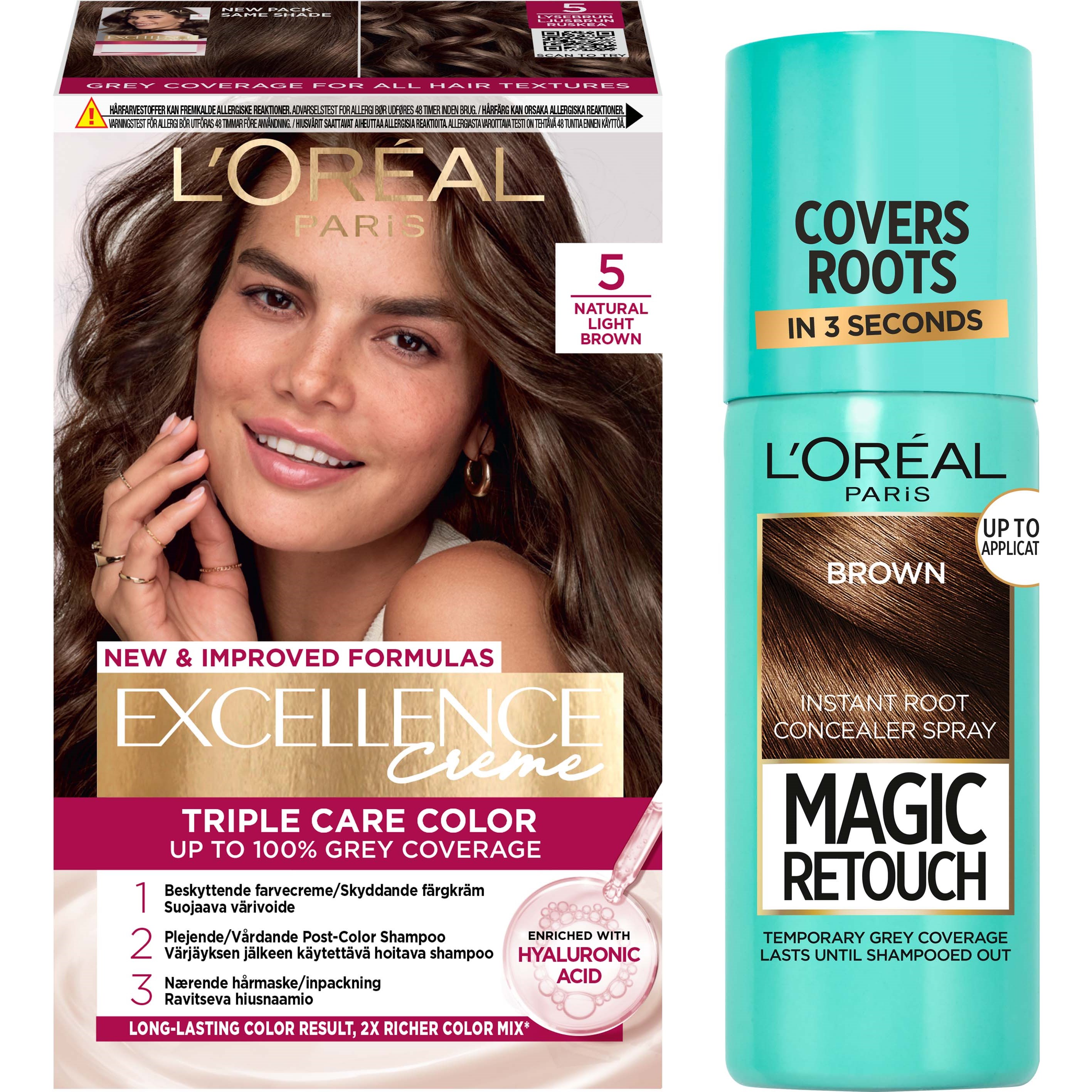 Loreal Paris Bundle Excellence 5 Natural Light Brown & Magic Reto