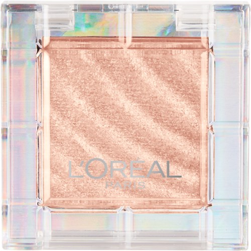 A pinkish highlighter in a glass container with silver lettering, branded by L'Oréal, Paris.