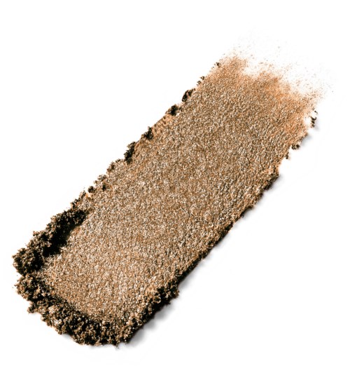 A swatch of beige and brown eyeshadow powder with darker edges, spread out on a white background.