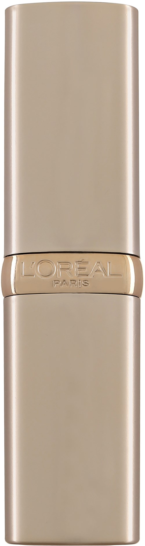 A beige cylindrical container with a band in the middle and the word "L'OREAL" on it.