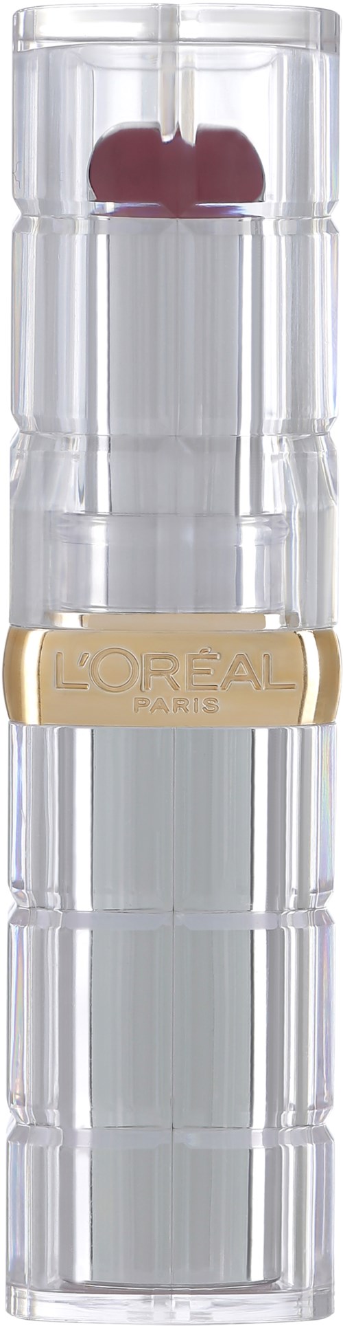 Ein klarer Behälter mit einem goldfarbenen Band mit der Aufschrift 'L'Oreal' und einem roten herzförmigen Objekt im Inneren.