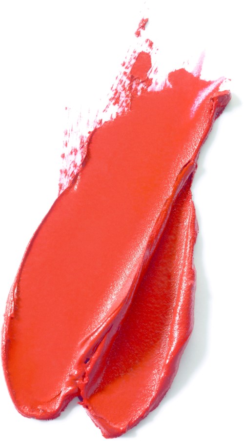 Roter Lippenstift auf weißer Oberfläche, mit etwas Lippenstift in der Nähe.