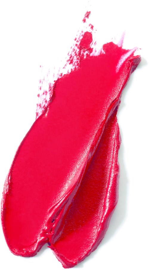Zwei Striche roter Lippenstift auf weißem Hintergrund.