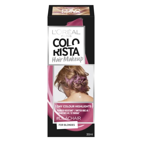 Haarkleuring verpakking met foto van een vrouw met gestyled haar met roze highlights. L'Oréal Paris product voor blondines. 30 ml.