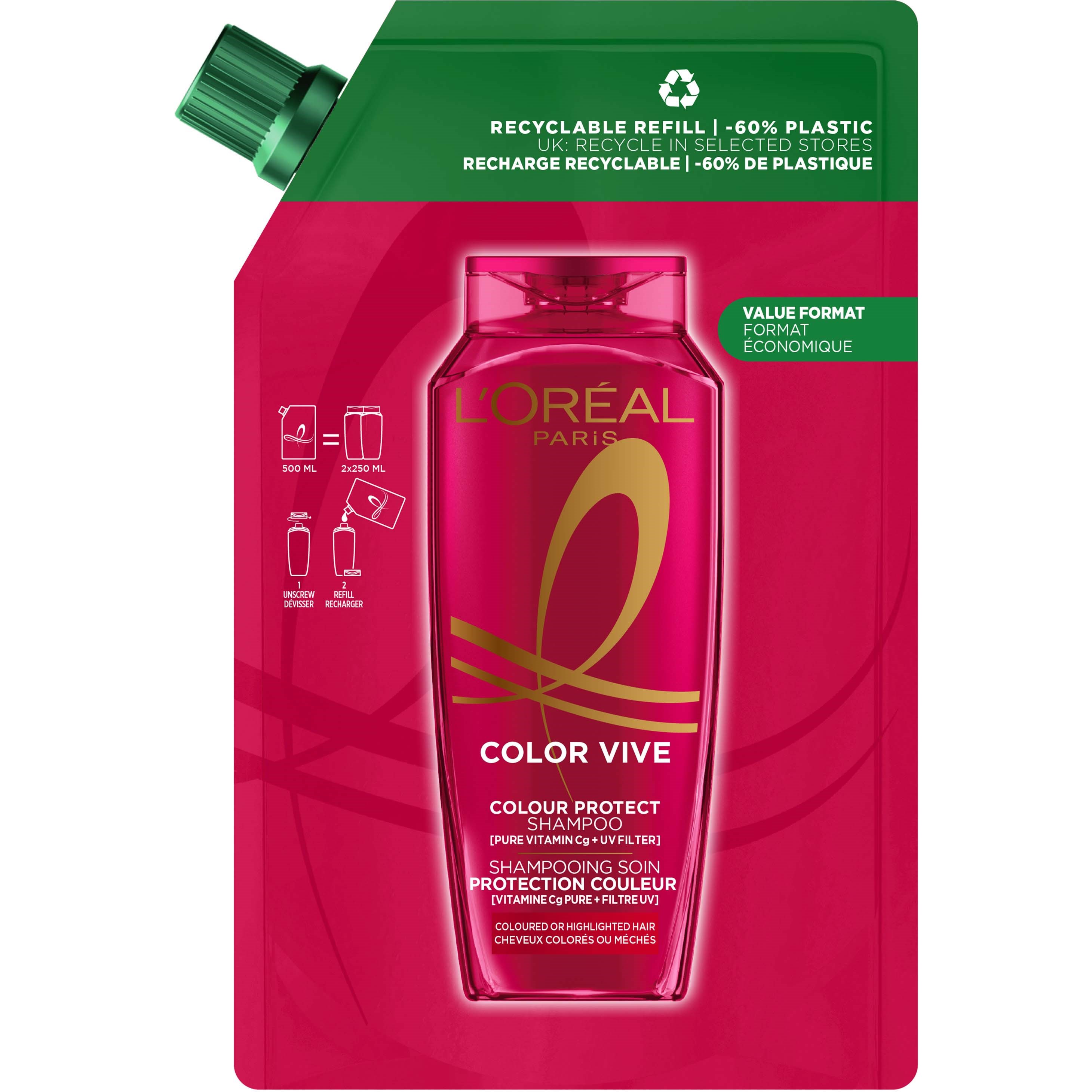 Loreal Paris Elvital Color Vive Colour Protect Shampoo Refill 500 billede