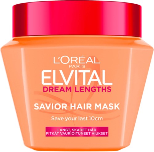 En boks av L'Oréal Elvital Dream Lengths Savior Hair Mask for langt og skadet hår.
