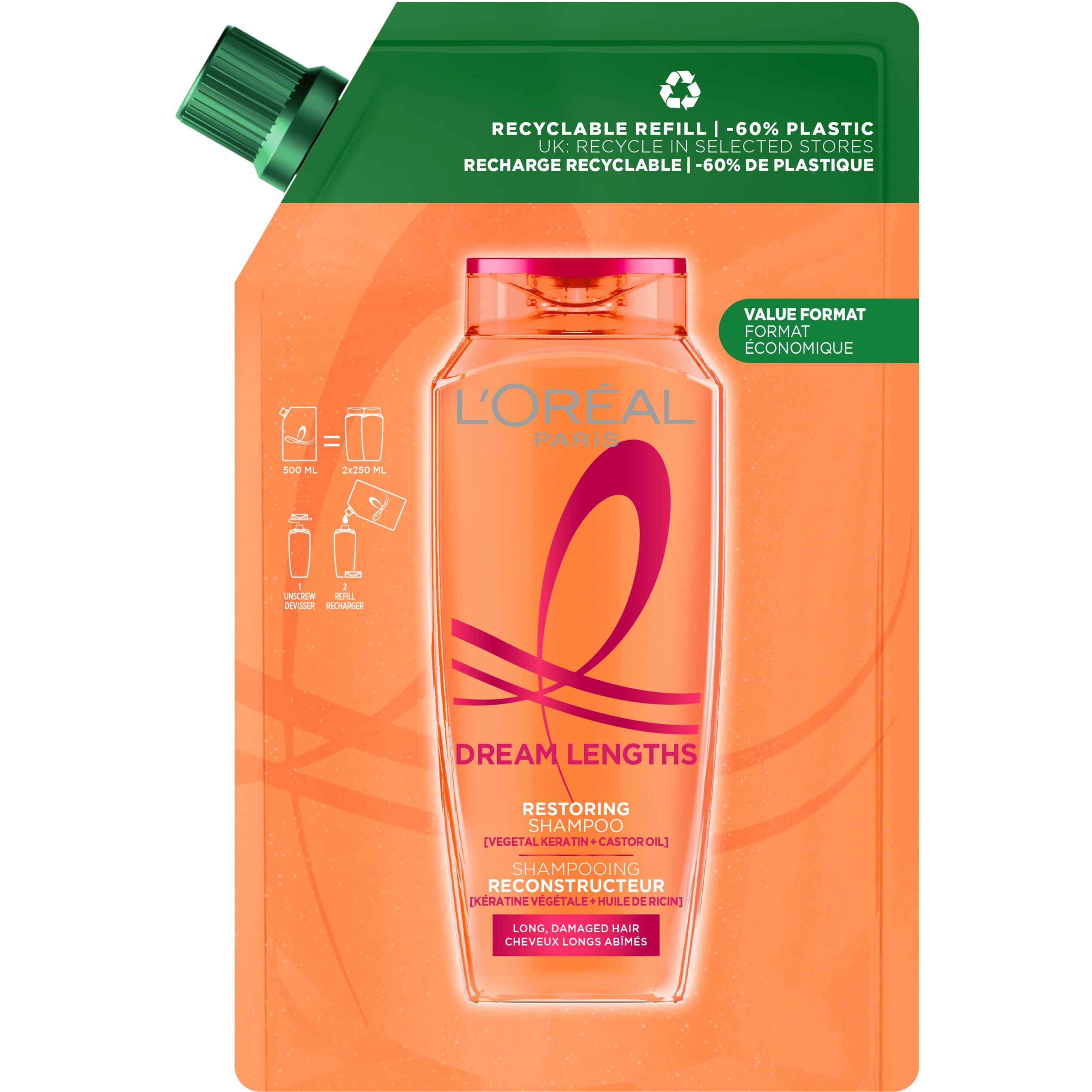 Loreal Paris Elvital Dream Length Restoring Shampoo Refill 500 ml billede