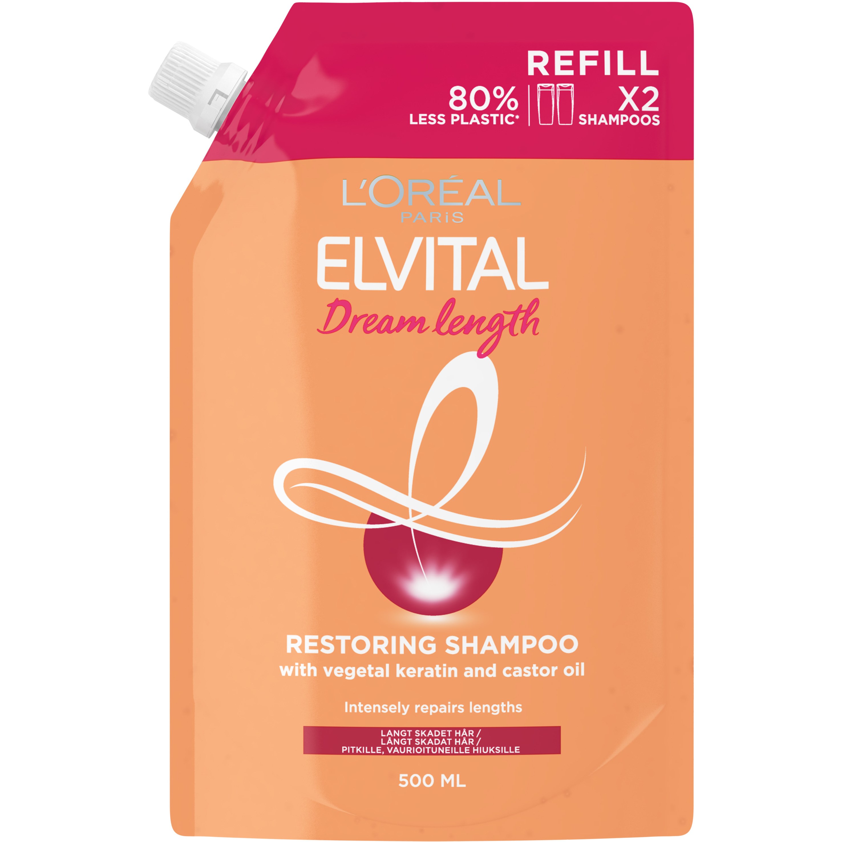 Läs mer om Loreal Paris Elvital Dream Length Shampoo Refill Pouch 500 ml