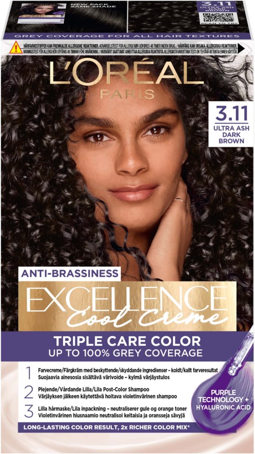Loreal Paris Excellence Cool Creme Triple Care Color 3,11 Ultra Ash Dark Brown