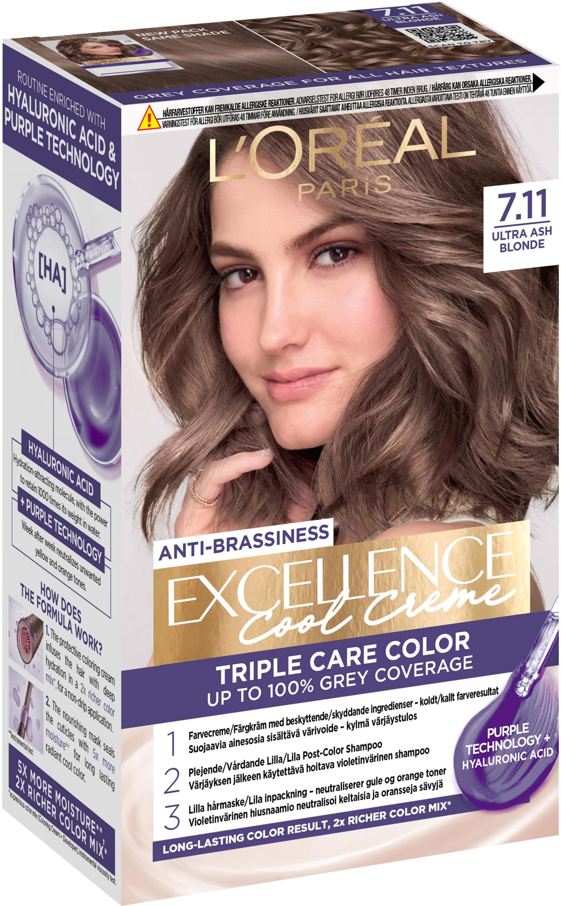 Excellence Color Loreal Paris Excellence Cool Creme Triple Care Color 7,11 Ultra Ash ...