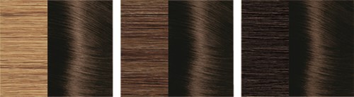 Five different hair color swatches range from light blonde to dark brown and black.