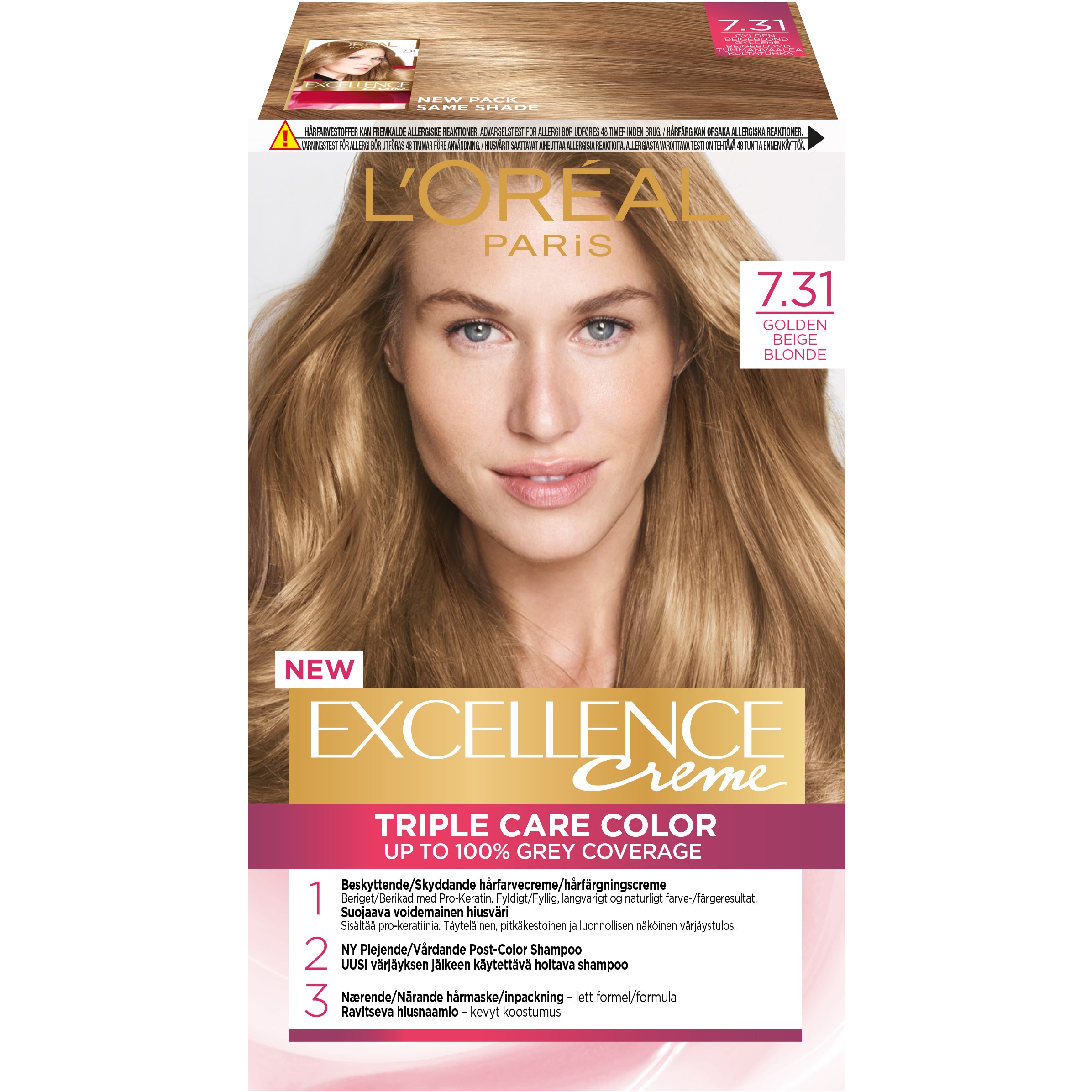 Bilde av Loreal Paris Excellence Crème Excellence Creme 7.31 Golden Beige Blond