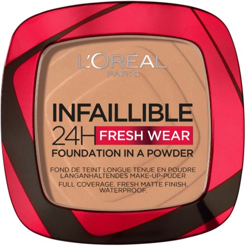L'Oréal Infaillible Foundationsdose in Rot und Schwarz, wasserfest und langanhaltend mit frischem mattem Finish.
