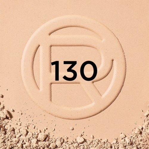 A round logo with the number 130 and stylized lines inside, on a beige background with sand.
