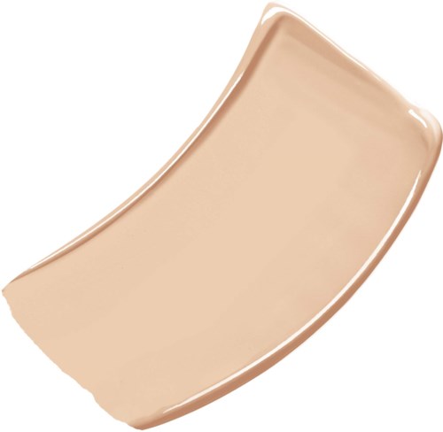 En beige, böjd makeupsvamp med en slät yta och rundade kanter.