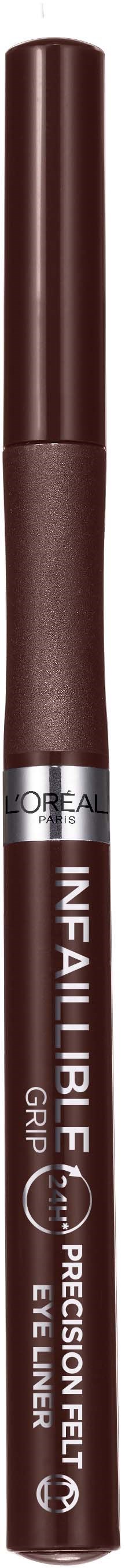 Värillinen eyeliner-kynä, jossa on hopea- ja musta teksti, lukee "L'Oréal Infallible Grip".
