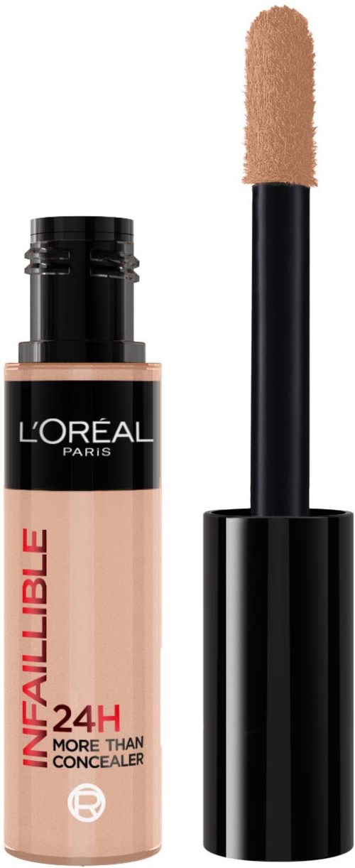 L'Oréal concealer with a sponge applicator. Bottle is beige with black and red text. Applicator looks soft.