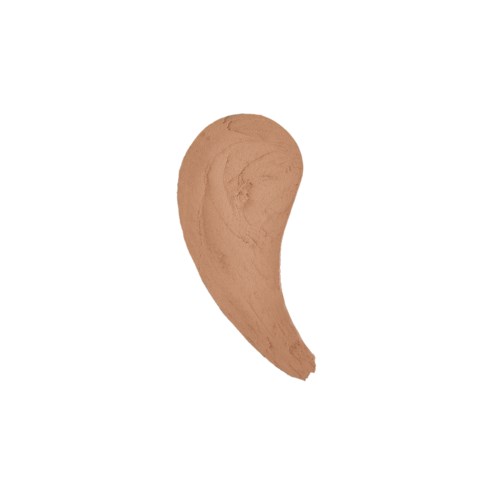 Ett enda drag av ljusbrun makeup eller foundation på en vit bakgrund.