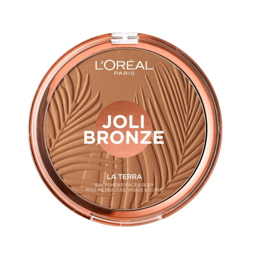 Bronsfärgat puder med palmbladdesign från L'Oreal, märkt Joli Bronze La Terra.