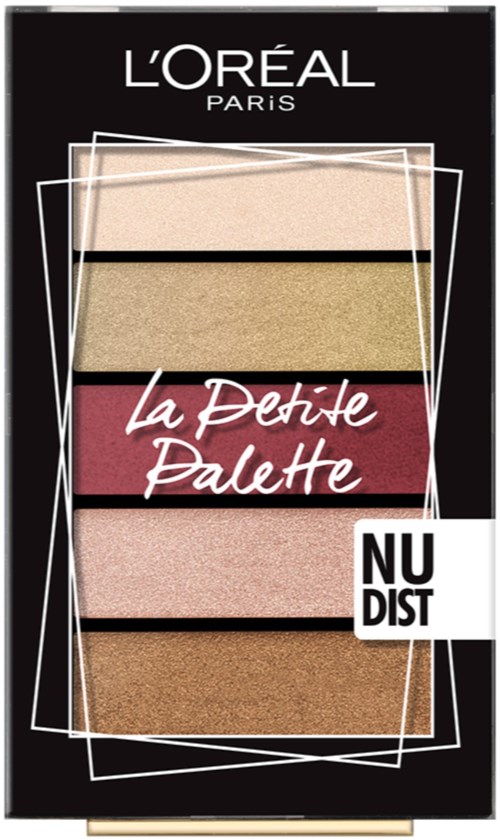 En sminkpalett med fem nyanser i ett svart fodral, märkt 'La Petite Palette' av L'Oréal Paris.