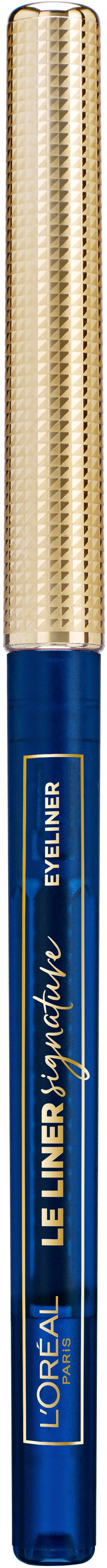 En blå og gul highlighter med en struktureret gul hætte og mærket L'Oréal skrevet på den blå krop.