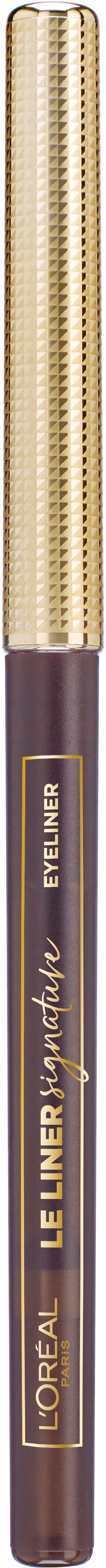 A dark brown lip liner with a gold cap, labeled "L'Oreal Le Absolute" and "Liner Intense."
