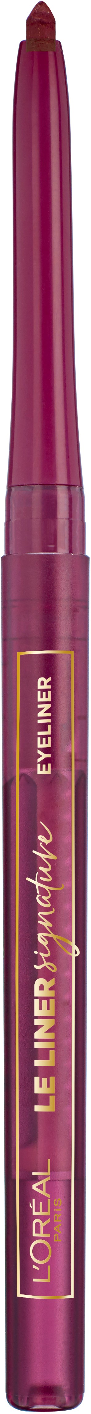 En pink eyeliner-pen med låg, mærket "L'Oreal" og "Liner Signature".