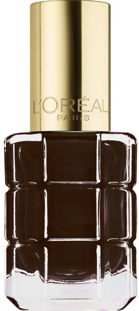 En mörk nagellacksflaska med guldhatt och varumärket L'Oreal Paris.