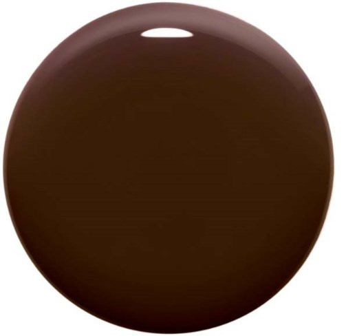 En rund, glänsande, mörk chokladfärgad sak med ett litet hål upptill.