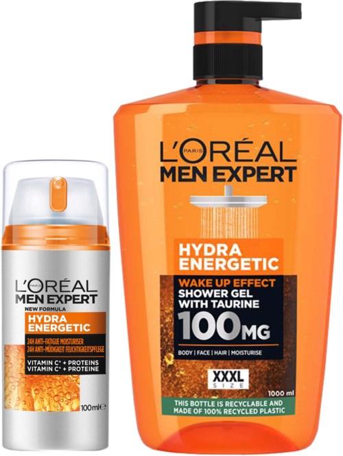 Loreal Paris Men Expert Hydra Energetic Shower Gel 1000 ml & 24H Anti-Tiredness Moisturiser 100 ml