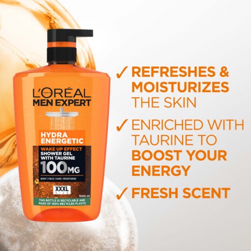 Набор мужской L'Oreal Paris Men Expert Hydra Energetic, гель для душа 1000 мл и крем для лица 100 мл — фото 3