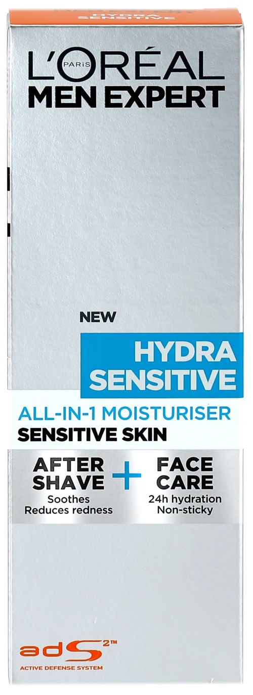 L'Oréal Men Expert Hydra Sensitive Feuchtigkeitscreme für empfindliche Haut, geeignet nach Rasur und für Gesichtspflege, nicht klebrig, 24-Stunden-Hydratation.