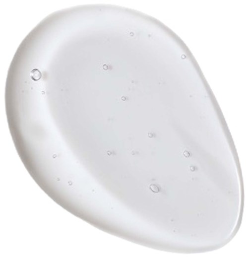 Klare Gel mit kleinen Bläschen, möglicherweise ein Hautpflegeprodukt oder Seren-Tropfen.