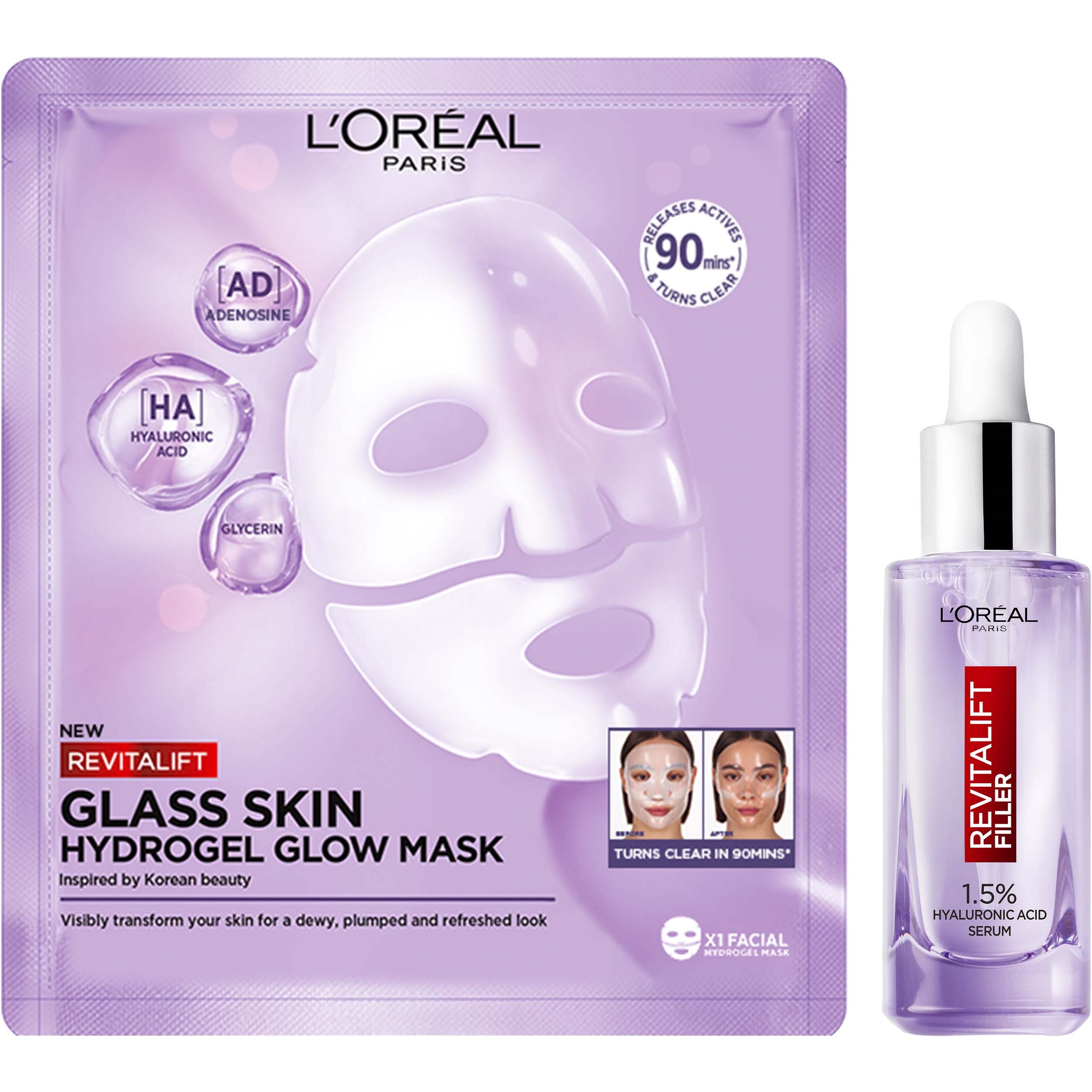 Loreal Paris Revitalift Filler Glass Skin Hydrogel Glow Mask & 1,