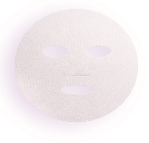 Et hvitt ansiktsmaske med åpninger for øyne, nese og munn, brukt for hudpleie.