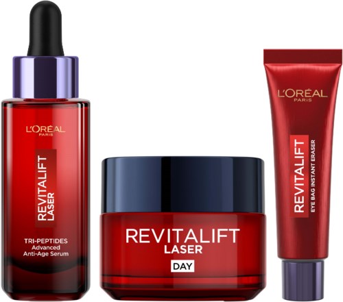 Loreal Paris Revitalift Laser Tri-Peptides Serum 30 ml, Laser Day Cream 50 ml & Laser Eye Bag Instant Eraser 15 ml