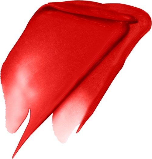 Red brushstroke on white background, expressive and dynamic, with tapered ends and textured appearance.