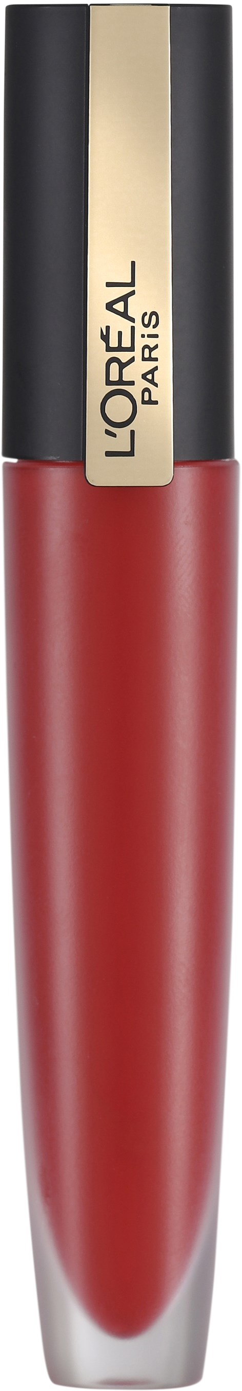 Lip gloss i ett genomskinligt rör med svart och guldock, märkt L'Oreal Paris.