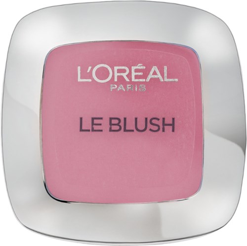 En rosa blush kosmetika i en vit kvadratisk behållare med rundade hörn, märkt "L'Oréal Paris Le Blush."
