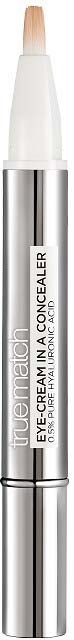 A silver and white eye concealer pen with a brush tip and the label "true match" on it.