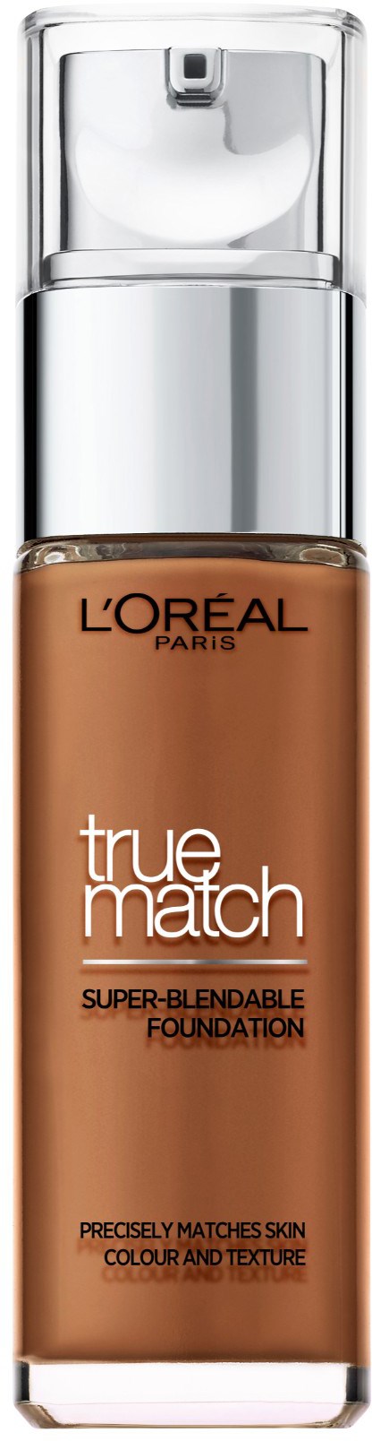 Butelka podkładu z pumpą, oznaczona 'L'Oreal True Match', w jasno brązowym odcieniu.