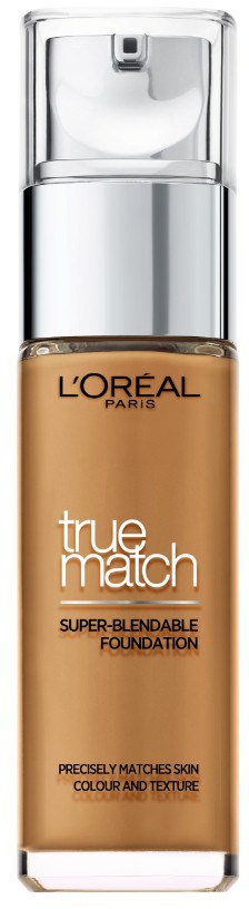 butelka podkładu L'Oreal True Match z pompką, beżowy kolor i przezroczysta nakrętka.