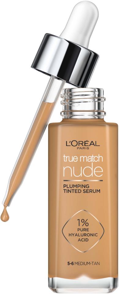 L'Oréal Paris True Match Nude Plumping Tinted Serum Foundation 5-6 Medium-Tan 30 ml