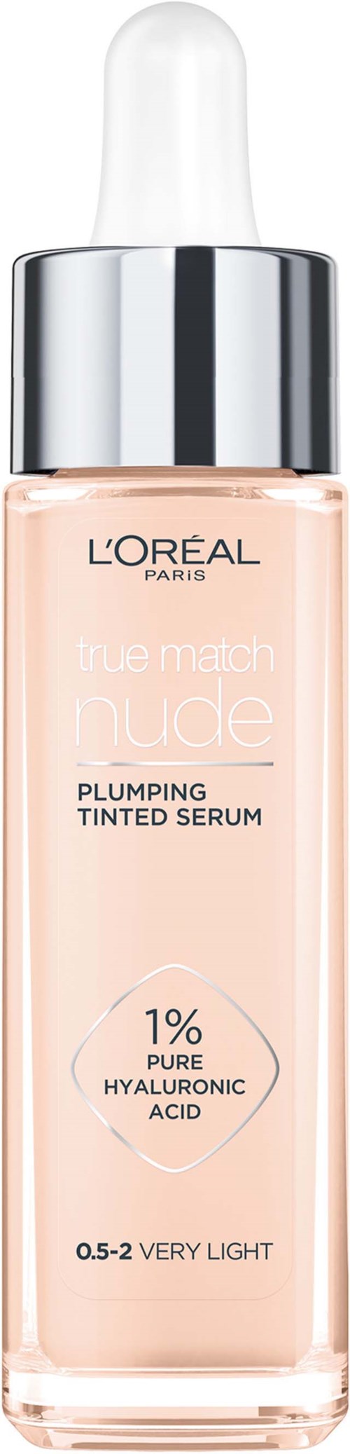 Loreal Paris True Match Nude Plumping Tinted Serum Foundation, 1% Hyaluronic Acid 0,5-2 Very Light