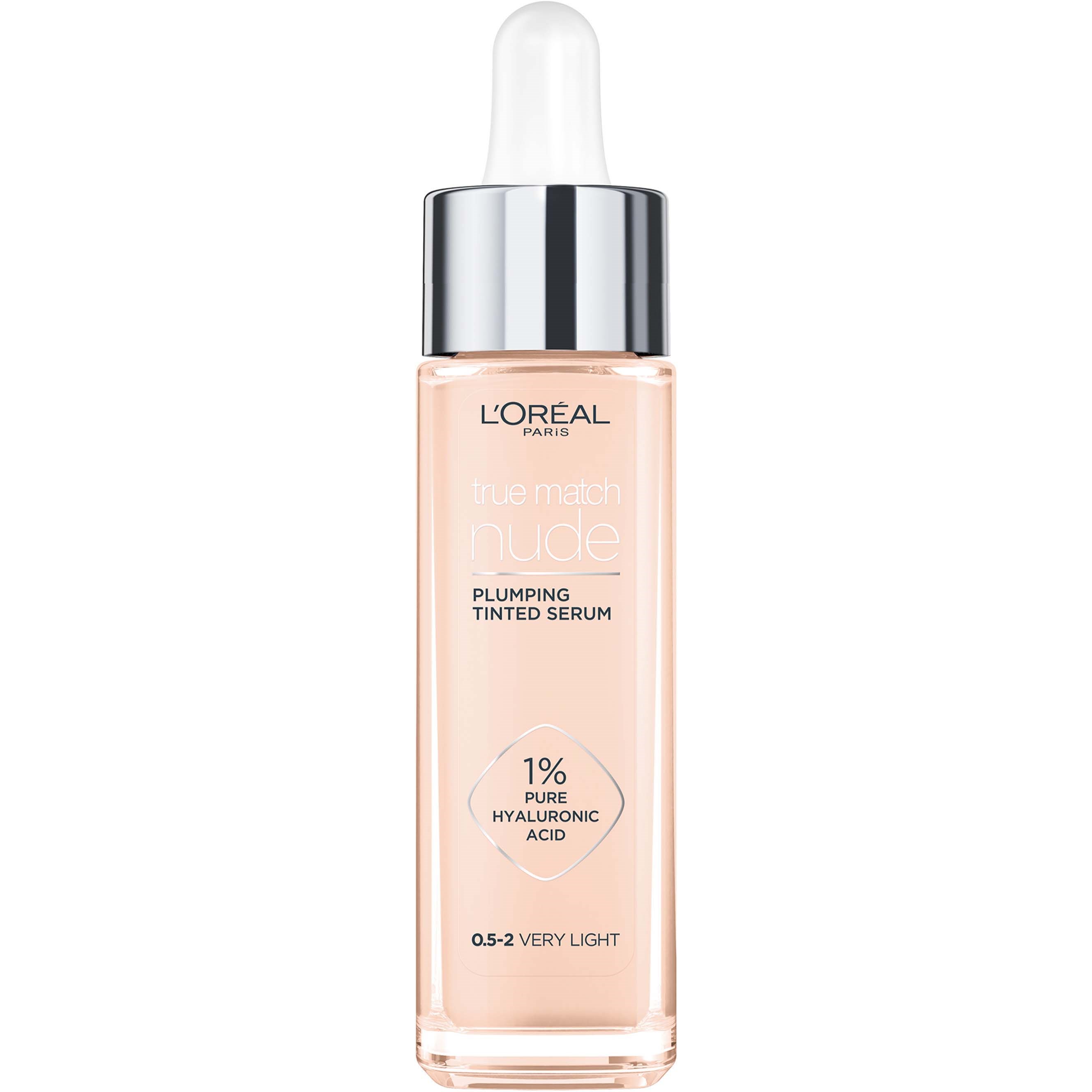 Loreal Paris True Match Nude Plumping Tinted Serum Foundation, 1% Hyaluronic Acid 0,5-2 Very Light