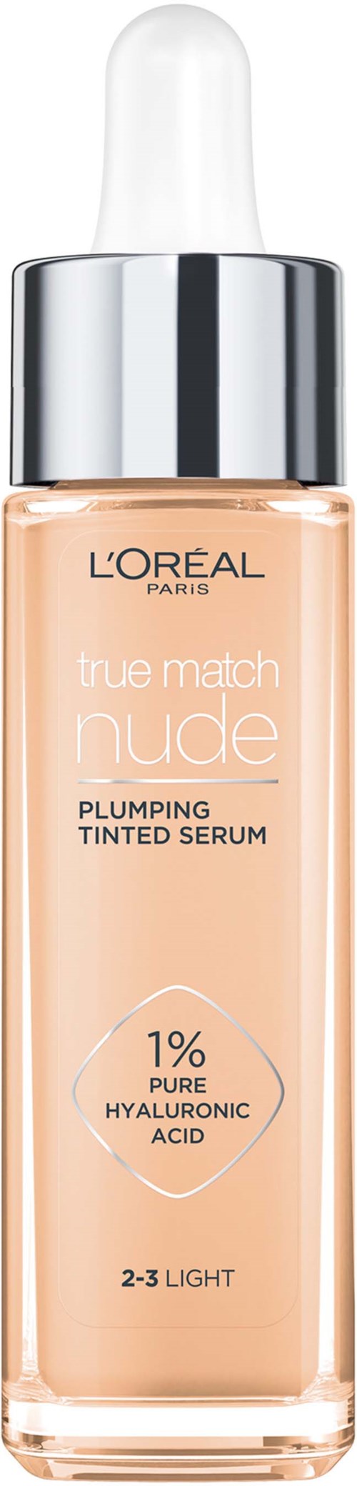 Loreal Paris True Match Nude Plumping Tinted Serum Foundation, 1% Hyaluronic Acid 2-3 Light