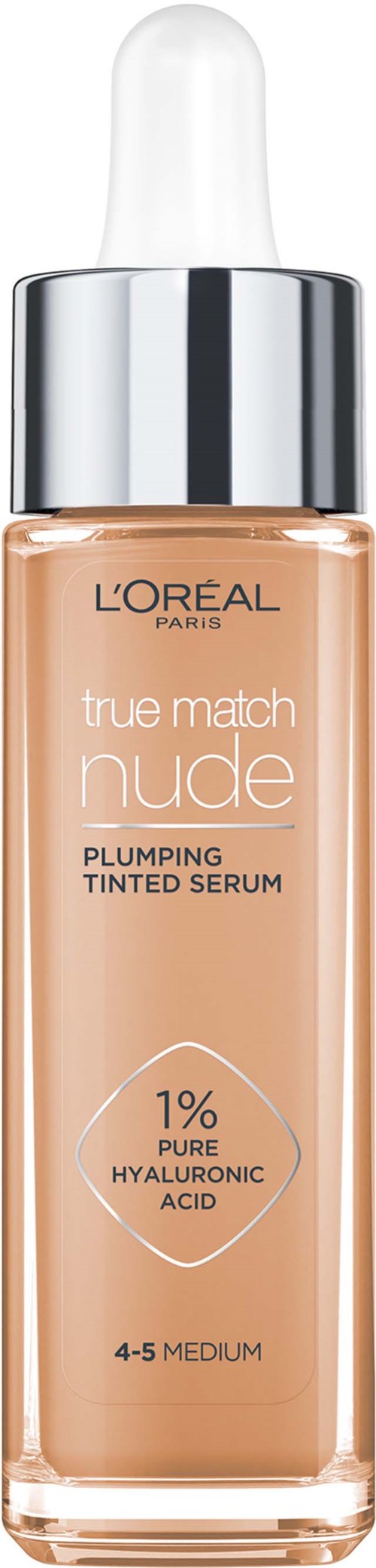 Loreal Paris True Match Nude Plumping Tinted Serum Foundation, 1% Hyaluronic Acid 4-5 Medium