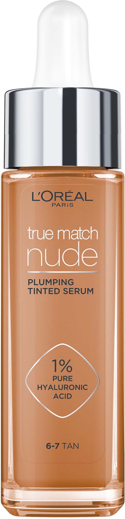 Loreal Paris True Match Nude Plumping Tinted Serum Foundation, 1% Hyaluronic Acid 6-7 Tan